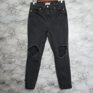 Free People High Rise Busted Knee Skinny Denim Jeans Carbon Size 31